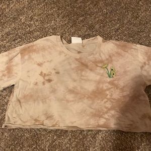 beige or brown flower rainbow skeleton cropped shirt